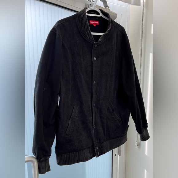 Supreme Denim Twill Varsity Jacket XL black and great condition comfortable 2014 - Picture 2 of 10